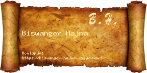 Biswanger Hajna névjegykártya